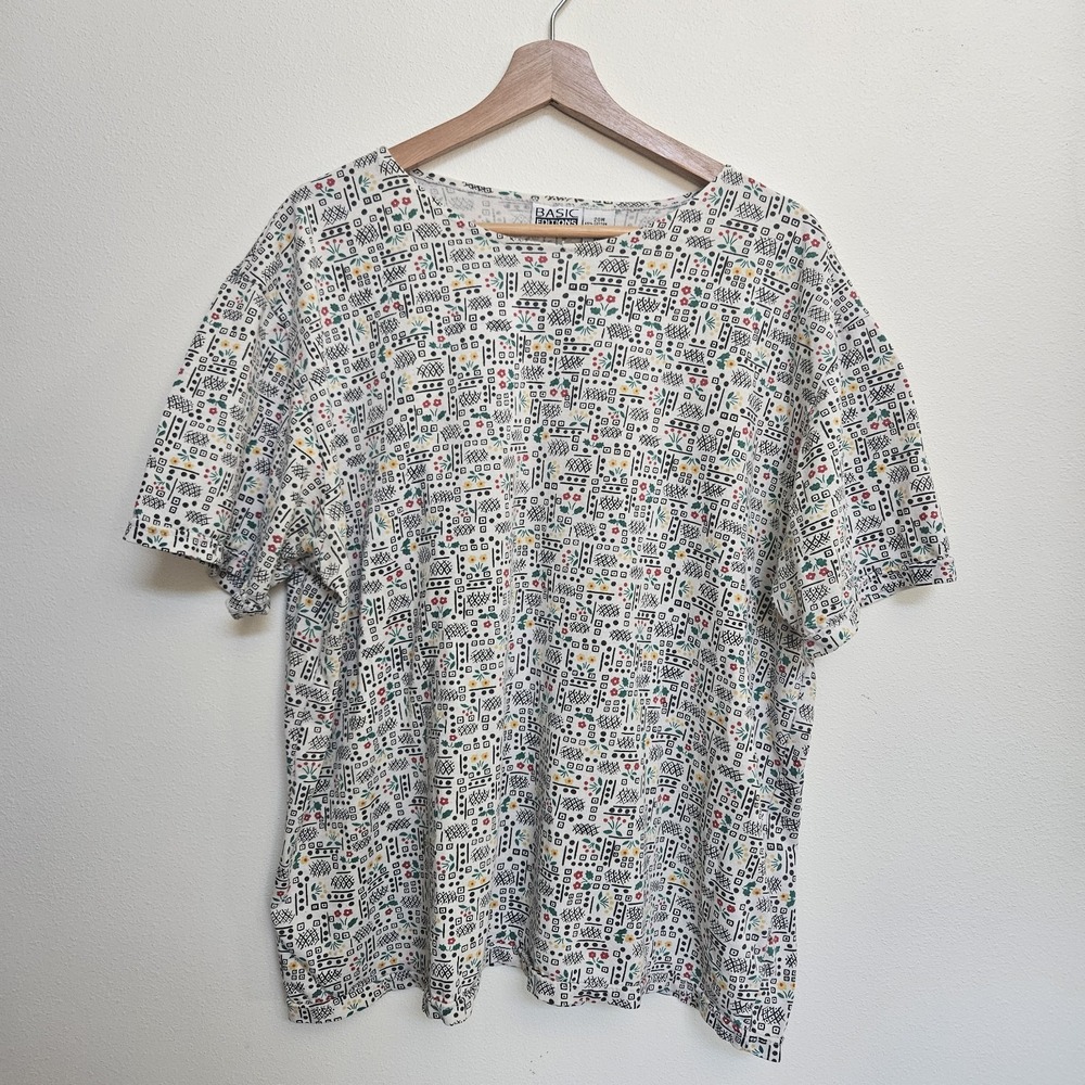 Vtg. Basic Editions Women's Plus 20W Floral Print Crew Neck T-Shirt Top